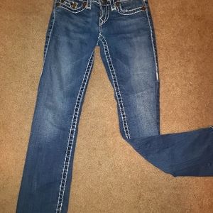 TRUE RELIGION white stitch low rise jeans